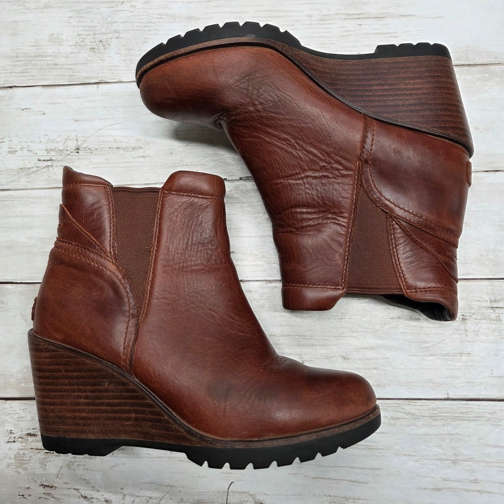 Sorel After Hours Wedge Chelsea Boot Women 6.5 Brown Leather